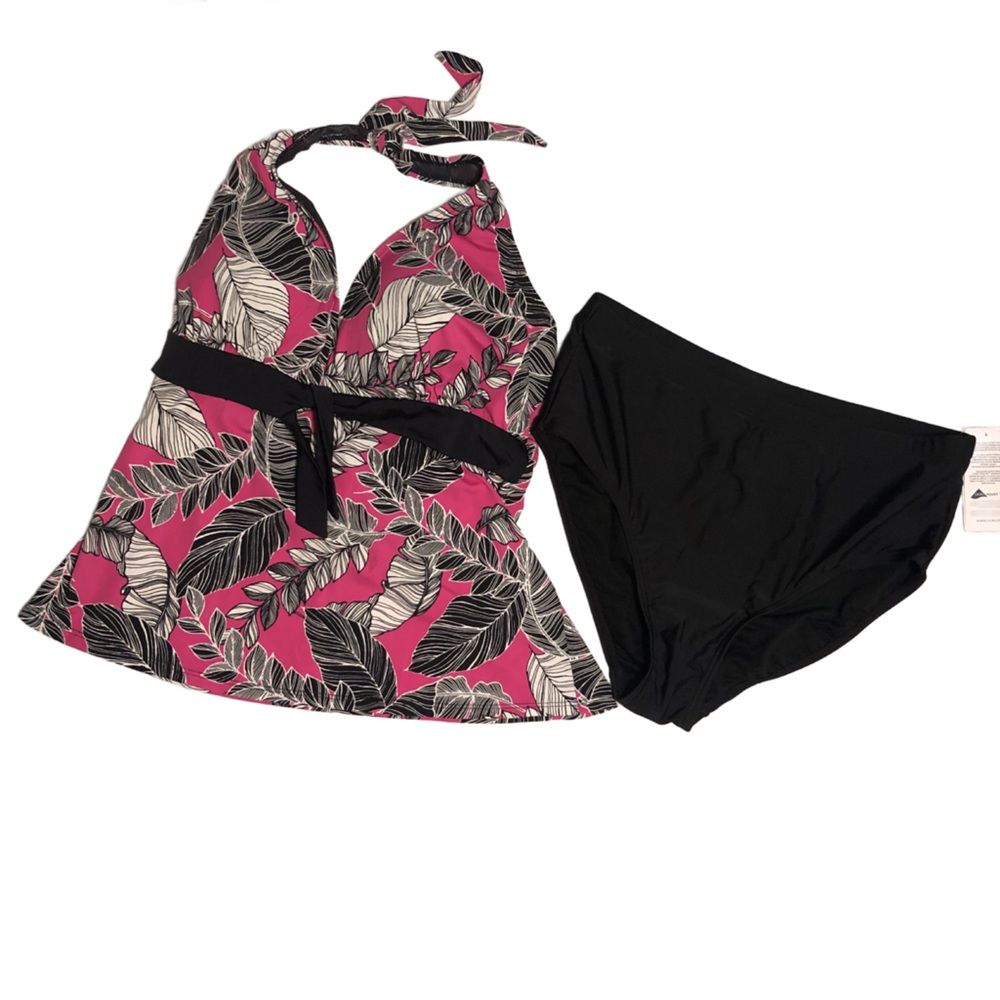NWT Swimsuits For All Women's Tankini 2-Piece Swimwear Plus Pink Black‎ Size 16